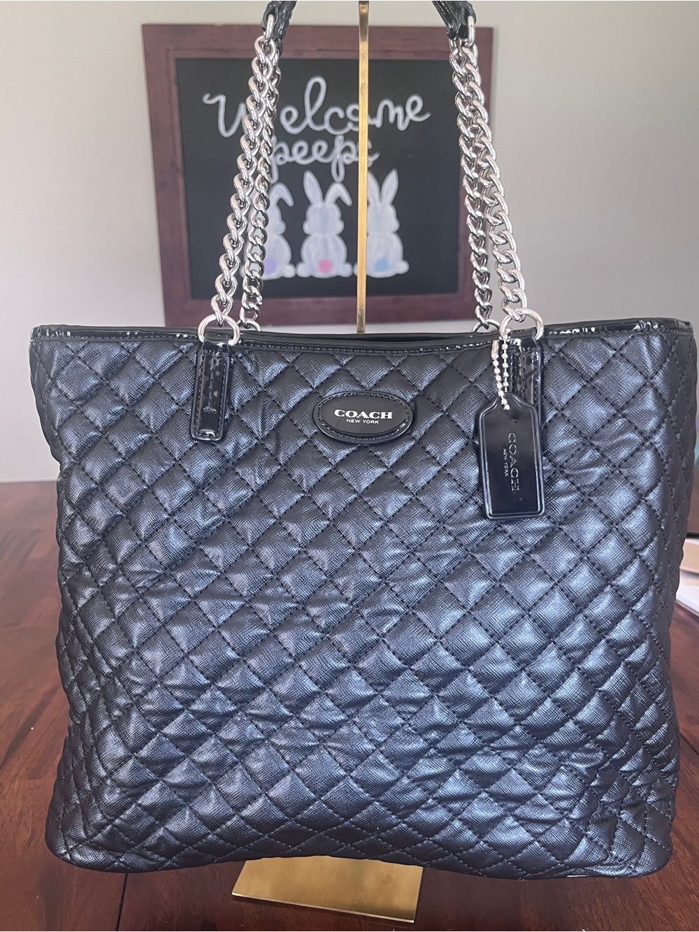 Coach Metro Black Quilted Chain Tote F32905